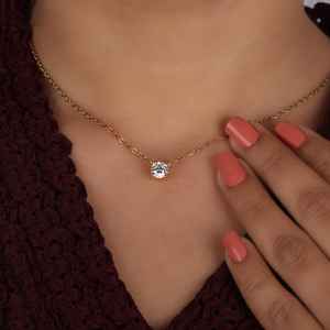 Colgante de laboratorio de diamante cultivado en laboratorio redondo Certificado de Oro de 14 quilates, colgante para declaración de mujer, regalo de aniversario para ella. - Product Image 3