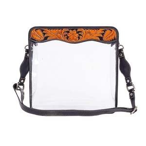 Bolso transparente con herramientas aztecas occidentales de calidad superior, bolso de cuero de vaca genuino con forro de lona, cierre de cremallera, estilo Vintage - Product Image 1