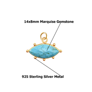 925 Sterling Silver Marquise Facettes Turquoise Gemme DIY Fabrication de Bijoux Charme Pendentif Or Vermeil Lunette Romantique Petit Cadeau - Product Image 3