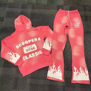 Pantalones de chándal acampanados de estilo Retro Vintage, pantalones de chándal de algodón de lana de gran tamaño y estampado abullonado, conjunto de Sudadera con capucha de patrón sólido para mujer - Product Image 1