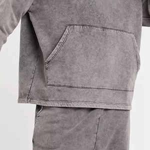 Survêtement personnalisé pour hommes en hiver Ensemble 2 pièces de vêtements d'entraînement vintage en pur coton Survêtement lavé à l'acide avec logo et sérigraphie pour hommes - Product Image 6