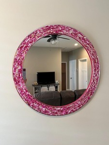 Modern <b>Wall</b> <b>Mirror</b> Unique Fancy Elegant Classic Vintage Personalized Blue & White Mosaic Round Decorative <b>Mirror</b> Frame - Product Image 6