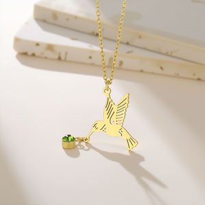 Collier pendentif colibris en argent sterling 925 plaqué or 14 carats avec moissanite, bijou minimaliste, cadeau pour femmes et hommes - Product Image 2