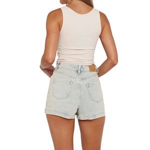 Falda vaquera azul claro de cintura alta, pantalones cortos ajustados transpirables de estilo recto de verano, diseño Mini de 5 bolsillos 100% - Product Image 2