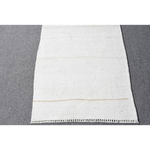 Alfombra de lana hecha a mano blanca moderna de 2x8,7 pies, diseño rectangular de retazos turcos para decoración para sala de estar, látex para uso en el pasillo del dormitorio - Product Image 4