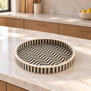<b>Wooden</b> <b>White</b> Bone Inlay with Mirrored Resin Mdf Base Tray for Kitchen <b>Desk</b> Luxury Home Decor From India - Product Image 2
