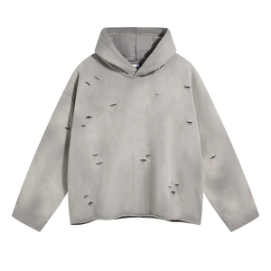 Sudadera con Capucha Extra Grande, Desgastada y Rota, con Lavado Ácido, Personalizada, para Hombre y Mujer, Otoño, 100% Mezcla de Algodón, Transpirable y Ecológica - Product Image 4