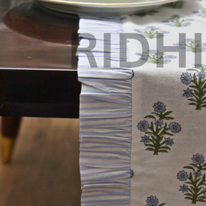 Camino de Mesa Decorativo de Algodón con Estampado Floral Azul Claro, Hecho a Mano, de Alta Calidad, Personalizable, con Volantes, Estilo Indio, para Uso en el Hogar y Hoteles - Product Image 4