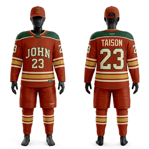 Uniforme de hockey sur glace pour femmes, 220 GSM, maille polyester premium, marron rouille, or, crème, panneaux graphiques, logo d'équipe sublimé - Product Image 3