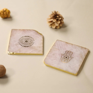 Rose Quartz <b>Coaster</b> Set Natural Crystal <b>Gold</b> Edge Hand Design Handmade Drink Mat Luxury Home Decor Gift - Product Image 4