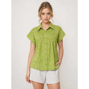 Blusa Casual Holgada de Algodón Dobby con Pliegues, Logotipo Bordado, Botones, Estilo Moderno para Uso Diario, Tejida, Larga o Corta, Temporada de Primavera, Tallas XS-XL - Product Image 5