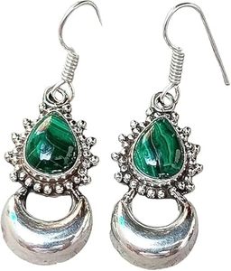 Pendiente de gota para mujer, piedra preciosa de malaquita Natural, compromiso de boda, joyería hecha a mano de Navidad, pendiente de Plata de Ley 925 - Product Image 1