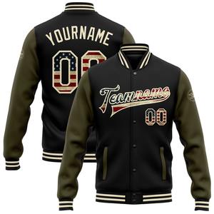 Industria directa al por mayor Casual invierno personalizado blanco Kelly verde rayas Kelly verde bombardero Full-Snap Varsity Letterman chaqueta - Product Image 2