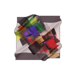 Pañuelo de Seda Satinada con Estampado Digital, Diseño Geométrico Gris, Accesorio Personalizado de Diseñador para Primavera/Verano - Product Image 1