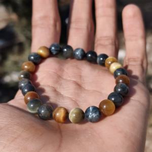 Pulsera de Piedras Preciosas Ajustable de Plata 925 con Ojo de Tigre Dorado de Lujo, 8 mm, Hecha a Mano, Color Natural, Unisex, para Regalo - Product Image 2