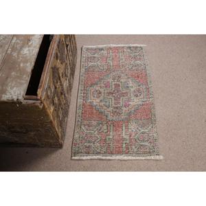 1.7x3 ft Vintage Rug, <b>Red</b> Check Turkish <b>Wool</b> Rug - Product Image 3