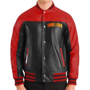 OEM personalizado de los hombres de la Universidad de color de bloque de cuero Varsity chaqueta negra de lana de cuero genuino mangas de alta calidad Varsity chaqueta - Product Image 1