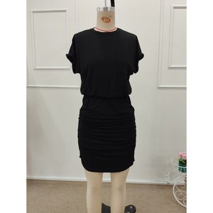 Robe courte en viscose à manches courtes et col rond pour femme avec détail poche, 36076 - Noir - Product Image 5