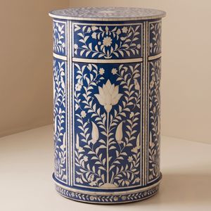 Handcrafted <b>Blue</b> Bone Inlay Round <b>Bedside</b> <b>Table</b> Luxury Nightstand for Bedroom Home Decor Wholesale Furniture - Product Image 2