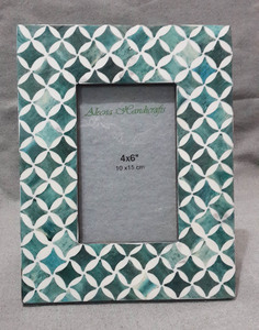 Stylish Photo <b>Frame</b> Blue & White Color Designer <b>Print</b> Bone Inlay Standing Home Decorative Resin - Product Image 1