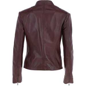Veste en cuir automne hiver personnalisée pour femmes haut tendance solide col tournant conception manches longues respirant Satin uni teint - Product Image 3