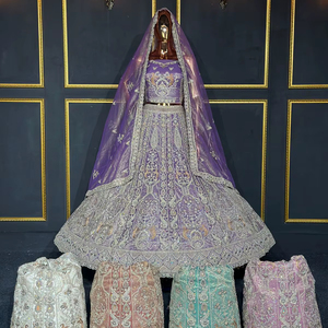 Conjunto de Lehanga Choli Nupcial, Ropa para Mujer, Exportadores, Corto, Sólido, Veraniego, Transpirable, Poliéster+Spandex - Product Image 1