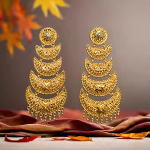 Article de vente chaud boucles d'oreilles ensemble avec fantaisie conçu 22CT plaqué or Jhumka Style boucles d'oreilles bijoux pour les femmes porter par les exportateurs - Product Image 1