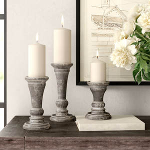 <b>Candle</b> Holder Dark <b>Grey</b> Rustic Finishing Wooden <b>Candle</b> Holder Tall Pillar Candlestick Holder for Home Decoration Use - Product Image 5