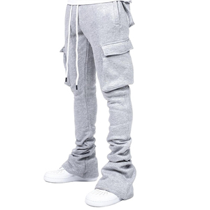 Custom 100% Cotton Fleece Flared Sweatpants for Men Mid Waist <b>Baggy</b> Slim Stretch Pants Casual Heavy Washing Stacked Design - Product Image 1