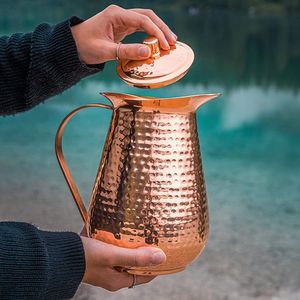 Ayurvedic Pure Copper Water <b>Pitcher</b> Hammered Finish Copper Pot for Immune Support Sustainable Drinkware Wholesale Copper Jug Set - Product Image 4