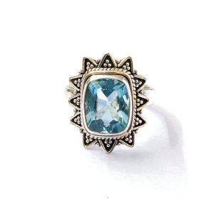Blue <b>Quartz</b> <b>Ring</b> (6.2 Grams) Gold Plated Fine Jewelry Casual Fashionable Style with Bezel Setting Gift for Occasions - Product Image 1