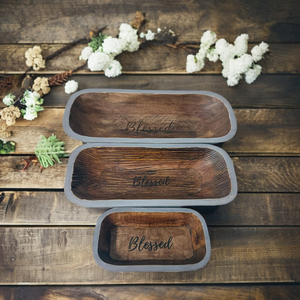 Indian Mango <b>Wood</b> Hand Carved New Vintage Brown With Two Color <b>Rustic</b> Large Prayer Dough Bowl Best for Religious Christmas Gifts - Product Image 3