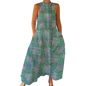 Combinaison décontractée d'été 100% coton, imprimé floral à la main, tissage doux avec fermeture éclair pour le printemps/été, adultes BPJS054 - Product Image 1