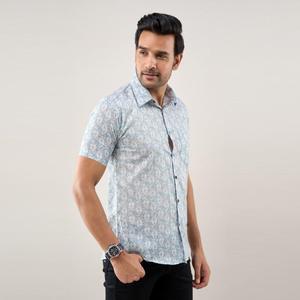Chemise décontractée à fleurs pour homme, coupe classique, bleu grisâtre, en coton popeline 100% respirant, taille 6XL, idéale pour l'été à la plage - Product Image 6