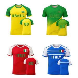 Maillot de football rétro personnalisé pour hommes, style vintage, Italie, Brésil, chemises à col rond - Product Image 1