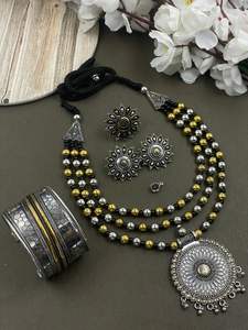 Beautiful Oxidised Double Tone Jewelry Combo Set <b>for</b> <b>Women</b> Includes Necklace, Earrings, Bangles, <b>Ring</b> & <b>Nose</b> Pin Festive Wear - Product Image 5
