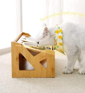 Cat <b>Bowls</b> Pet Dining Table with Raised Slope <b>Wooden</b> <b>Stand</b> Elevated Pet <b>Bowls</b> with Oblique <b>Stand</b> for More Comfortable Eating - Product Image 5