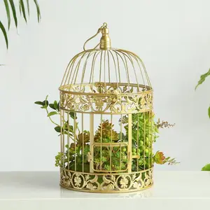 Cage à oiseaux en or fiançailles mariage porte-cartes dîner pièce maîtresse décoration cage à oiseaux en bois étanche à l'eau bricolage grand perroquet en bois