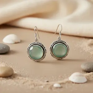 ต่างหูหยดน้ำชาลเซโดนีสำหรับผู้หญิง-เงิน 925-สวมใส่ได้ทุกวัน - Product Image 2