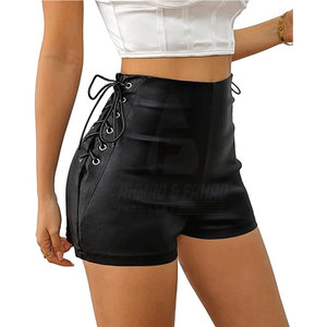 Shorts en cuir respirant pour femmes, couleur personnalisable, coupe-vent, écologique, taille élastique, vêtements de rue décontractés, logo personnalisé - Product Image 3
