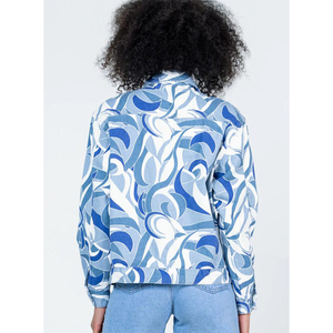 Chaqueta de bombardero de gran tamaño con diseño personalizado para mujer, vaquero lavado Vintage, bordado gráfico, borde crudo, dobladillo, cremallera completa, relleno de algodón - Product Image 4