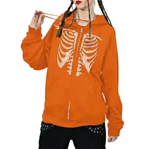 Femmes à la mode 100% coton polaire impression numérique personnalisée avec strass couleur unie marque privée automne femmes sweats à capuche à fermeture éclair - Product Image 2