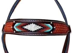 Cabecera de cuero tallada a mano ecuestre de estilo occidental de calidad superior con cuentas para montar a caballo - Product Image 3