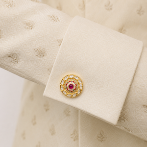 กระดุมข้อมือทองเหลืองสไตล์ Kundan พร้อมงานเคลือบเมนาการิแฮนด์เมด - Product Image 3