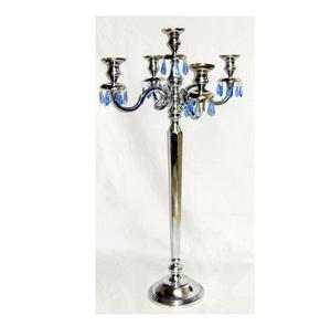 Bougeoir de fête à la maison avec cristaux bleus suspendus 5 bras Chandelier artisanal Candélabre pour Noël Anniversaire Mariage - Product Image 1