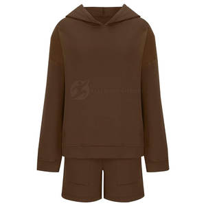 Women's XL High Quality Casual Sportswear Set Solid Color Long <b>Sleeve</b> Hoodie Knee-Length Fleece Spring Eco-Friendly Breathable - Product Image 2