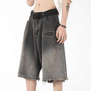 Pantalon rétro vintage de marque pour hommes, style américain à la mode, short en denim lavé, 100% coton - Product Image 1