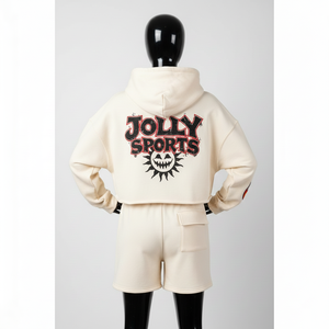 Premium 300 GSM Cotton Polyester Fleece Hoodie And Shorts <b>Set</b> Women Cream Streetwear Custom Logo Print <b>Embroidery</b> <b>Set</b> for Women - Product Image 3