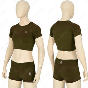 Conjuntos de fitness para gimnasio para mujer, 2 uds., pantalones cortos de motorista de algodón y sujetador, ropa deportiva por encima de la rodilla para yoga y entrenamientos - Product Image 1