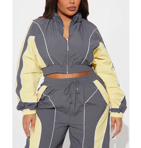 Conjunto de chándal de nailon de calidad superior, chaqueta con cremallera, conjunto cortavientos ligero impermeable y transpirable, chándales de entrenamiento para mujer - Product Image 6